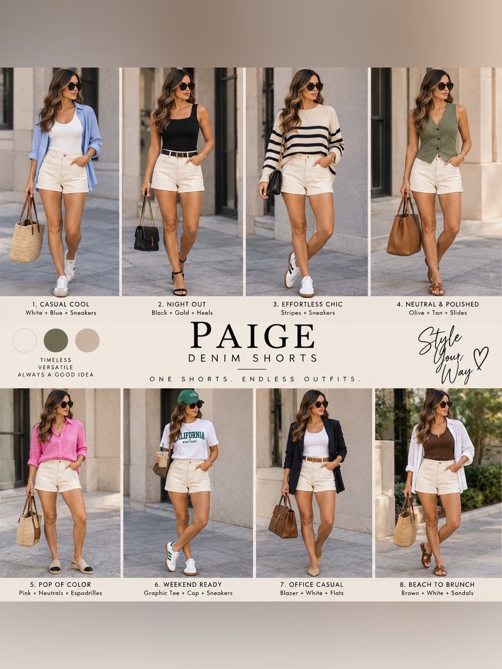 PAIGE Cream High-Rise Denim Shorts